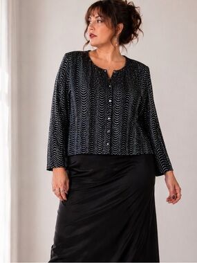 Y2K Black Cropped Evening Jacket 16W Glitter Whimsigoth Witchy Dark Boho Indie